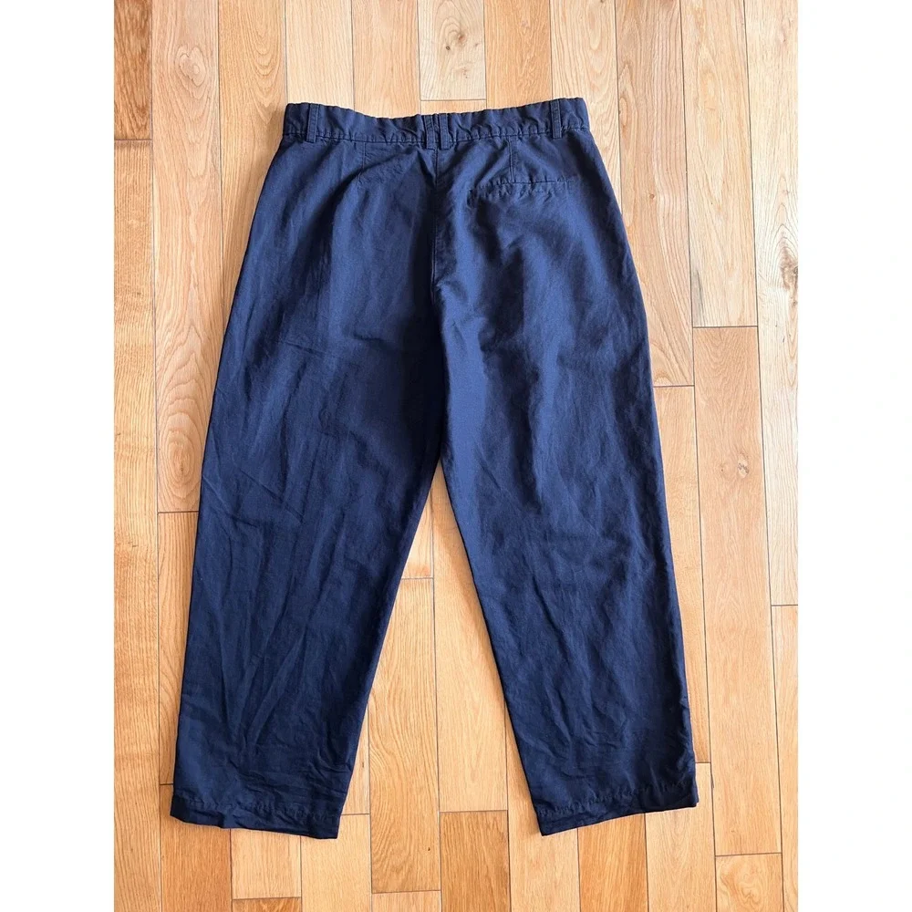 COS Cropped Wide Tapered Leg Cotton Linen High Rise Pants Blue Womens Size 10